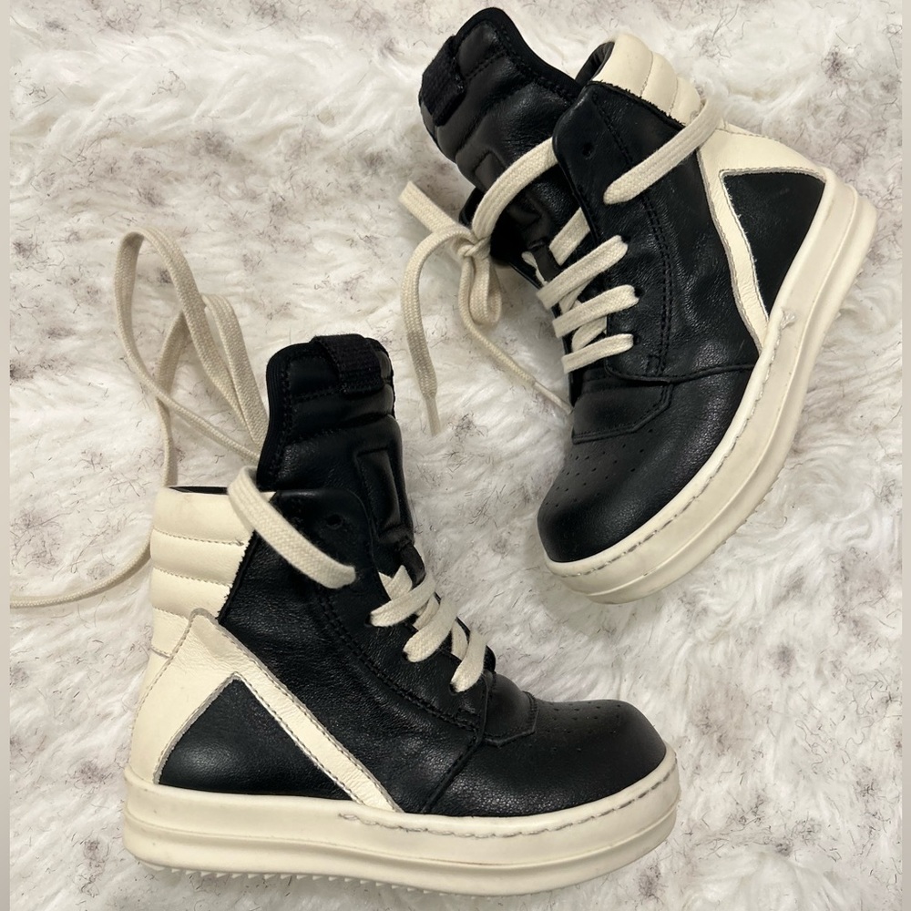 Rick Owens Kids Black and Cream High-Tops